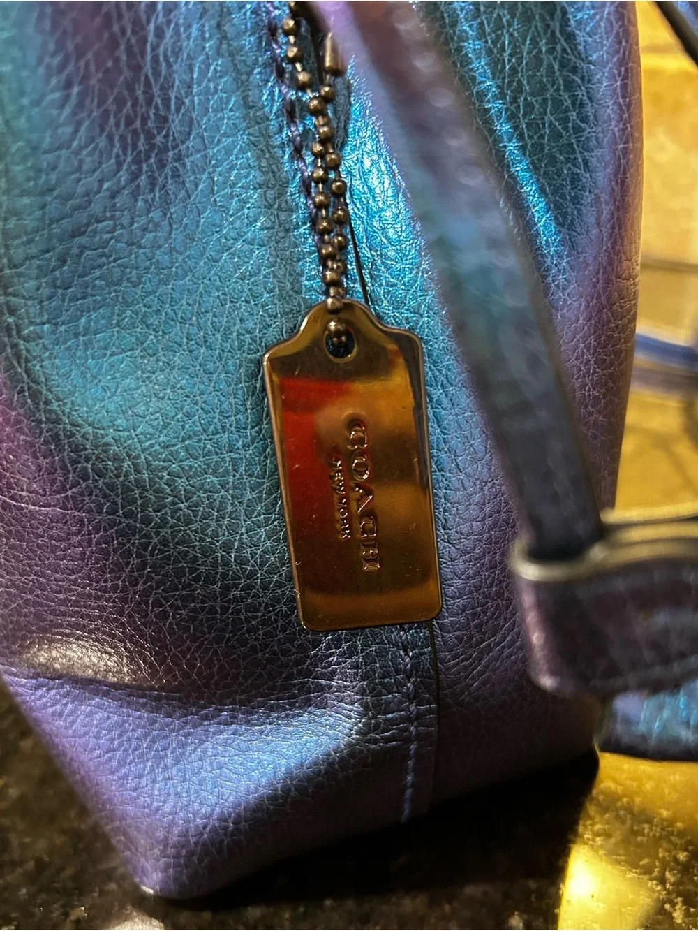 Coach NASA F29204 DerbyHologram Crossbody Blue PurplePebbled Leather Bag